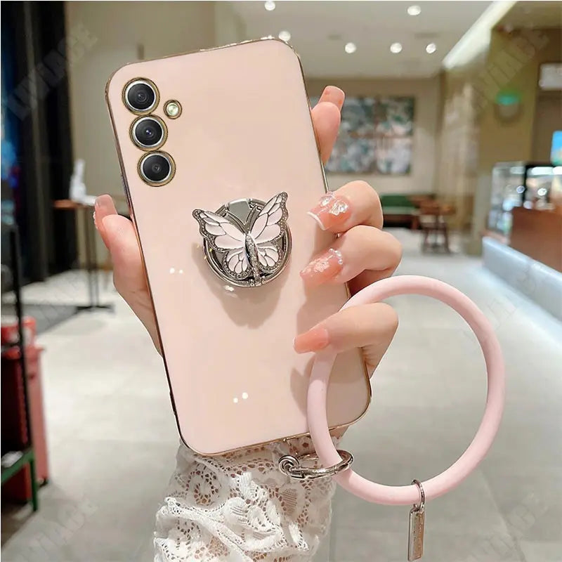 Butterfly Ring Holder Strap Case For Samsung Galaxy A05 A05S A14 A54 A04 A34 A24 M14 4G 5G Stand Cover - Caseverse