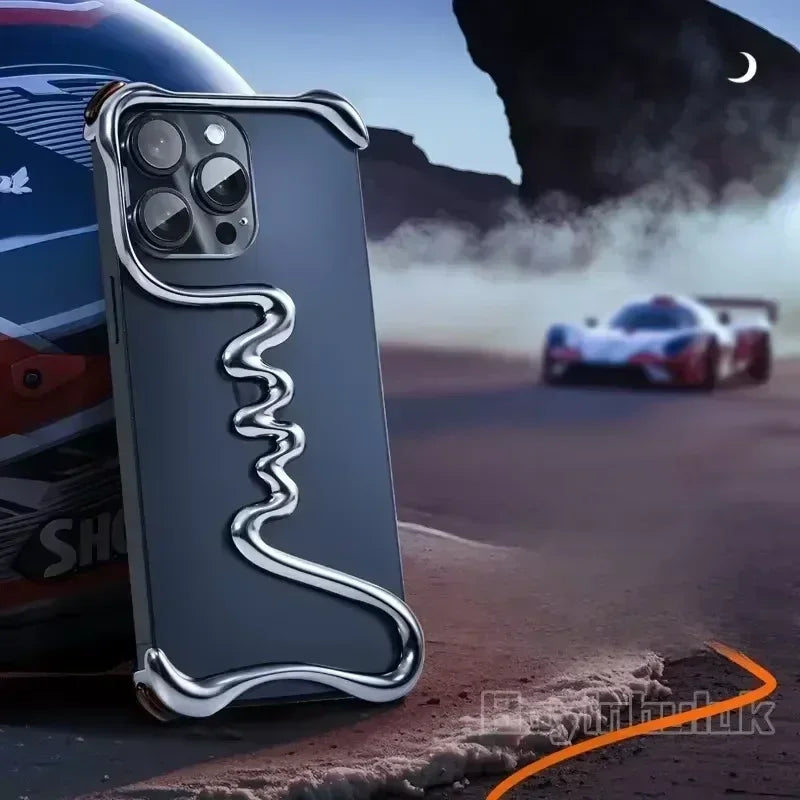 iPhone Phone Case Metal 3D Hollow Case For iPhone16 ProMax 14 15 Pro 16Plus  Aluminum Alloy Track Shell Air Bag Shockproof Cover