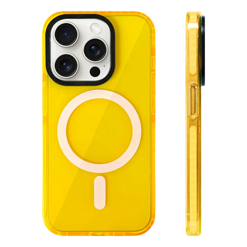 Transparent Neon Color MagSafe Phone Case for iPhone 16 15 Pro Max 14Pro 13 14 12 Wireless Charging Soft Silicone Bumper Cover - Caseverse