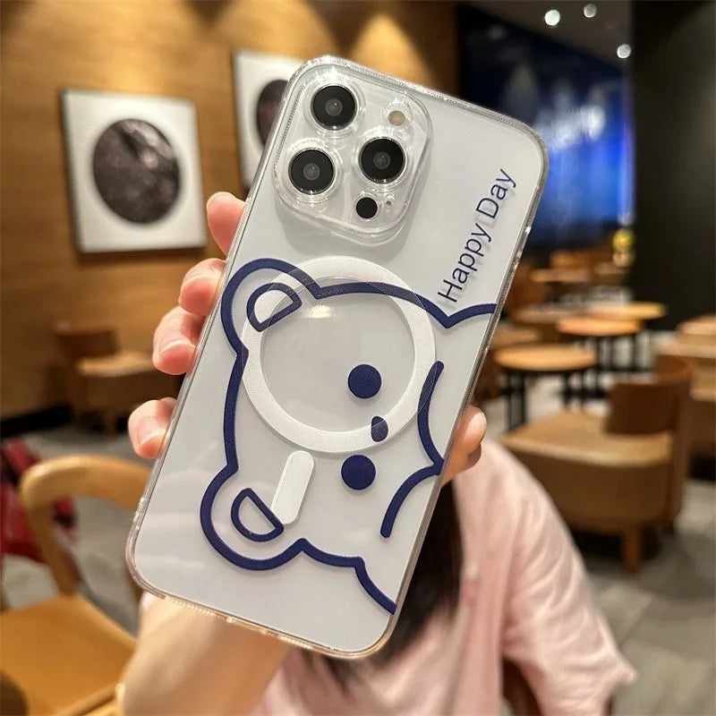 Simple Pen Bear Magsafe Magnetic Phone Case for Samsung Galaxy S24 S23 S22 S21 S20 FE Plus Ultra 5G Soft Clear Tpu Cover - Caseverse