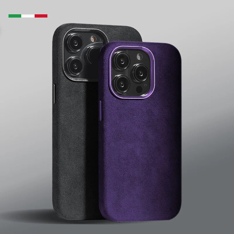 Alcantara Metal Lens Protection Phone Case for iPhone 12 13 14 15 16 Pro Max Magnetic Attraction High-end Imported Suede Cover