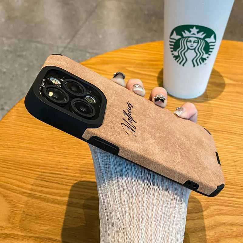 Personalized Luxury Leather Lambskin Shockproof Case For iPhone 16 15 14 13 12 11 Pro Max Customized Name DIY Cover 15 Pro Max - Caseverse