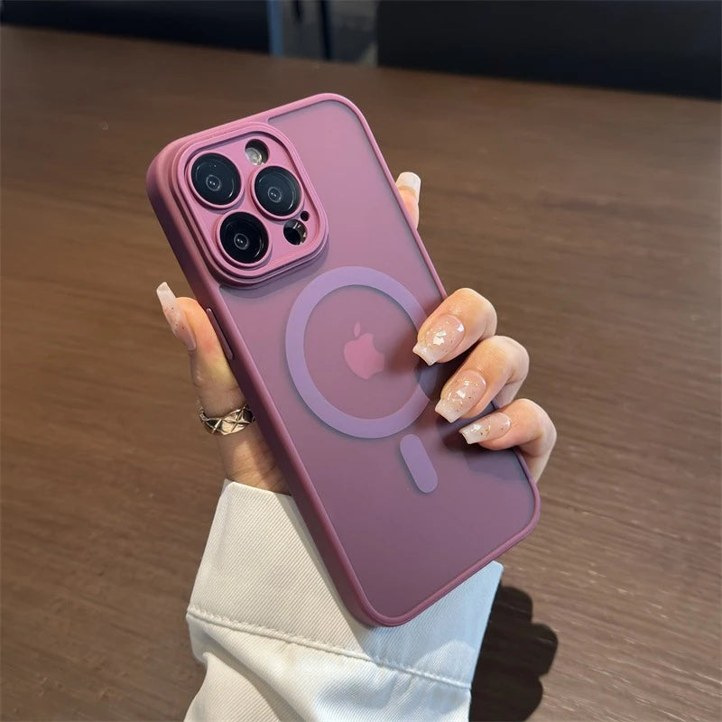 Luxury Magsafe Matte Transparent Phone Cases For iPhone 11 12 13 14 15 16 Pro Max Plus Magnetic Bumper Cases Cover