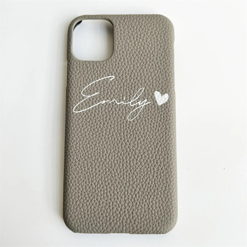 Personalized iPhone Case Monogram Initial Letter Leather Case For iPhone 15 14 13 12 11 Pro Max XS XR 7 8Plus Luxury Phone Cover - Caseverse