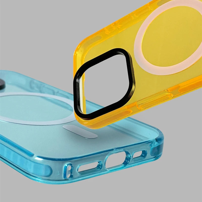 Transparent Neon Color MagSafe Phone Case for iPhone 16 15 Pro Max 14Pro 13 14 12 Wireless Charging Soft Silicone Bumper Cover - Caseverse
