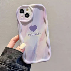 Gradient Love Heart Wavy Phone Case For IPhone 16 15 Pro Max 14 11 13 12 Mini XR 8 7 Plus X XS SE 2022 Clear Soft Silicone Cover