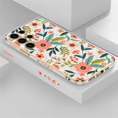 S24 Plus Luxury Plating Phone Case For Samsung Galaxy S24 Ultra S24 5G A25 A24 A15 Shockproof Flowers Pattern Back Cover Coque