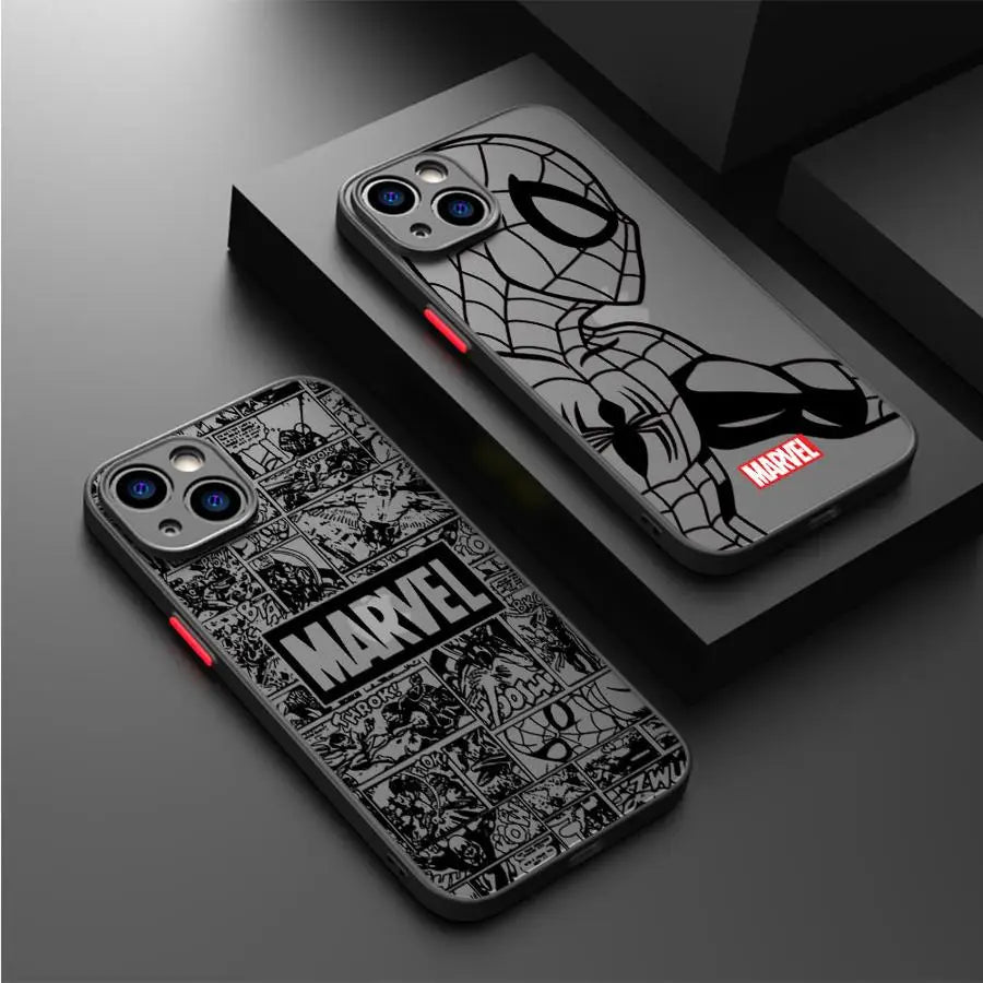 Marvel Spiderman Ironman Phone Case for iPhone XR X 14 16 Plus XS Max 8 Plus 13 Mini 15 Pro Max 12 11 Pro 7 12 Pro Matte Cover - Caseverse