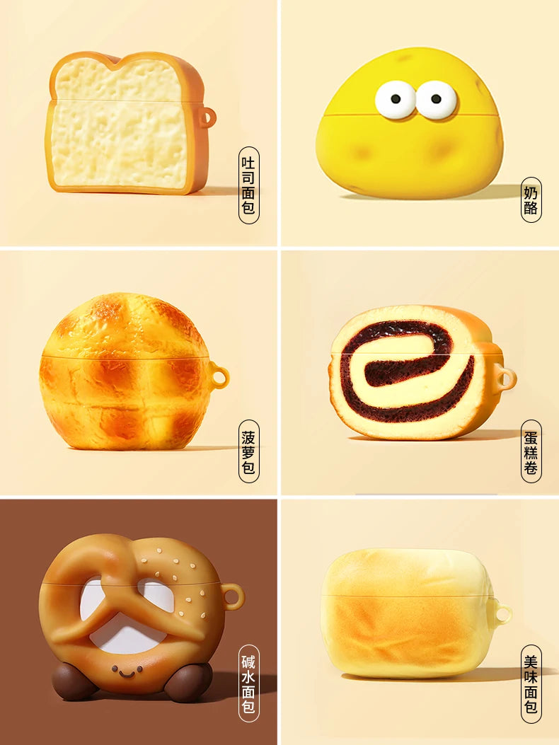Toast Bread Donut Chocolate Cookies Case for Apple AirPods 4 1 2 3 Generation Cover for AirPods Pro 2nd Gen Air Pods Protective