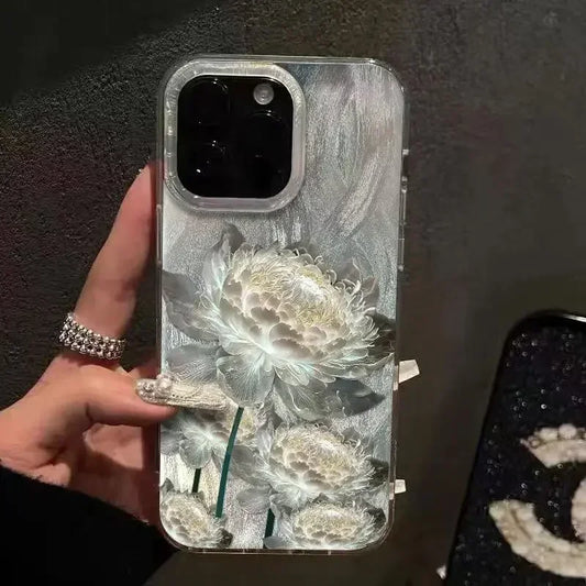 Five Golden Lotus Pattern Phone Case for IPhone 11 13 14 15 16 Pro Max 7 8 14 15 Plus X XS Max XR 16e Feather Texture Hard Cover