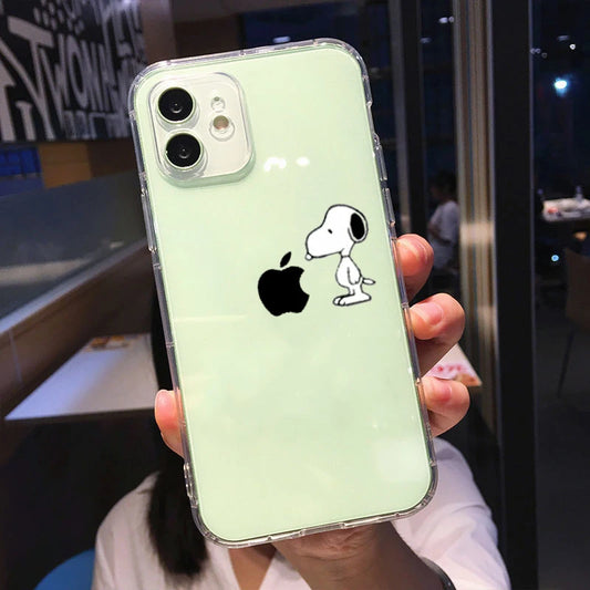 S-Snoopy Cute Cartoon Transparent Phone Case For iPhone 16 15 13 12 11 Pro Max Xr Xs Max 14 Plus 8 Plus Case Cute Soft Cover Y2k