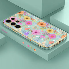 S24 Plus Luxury Plating Phone Case For Samsung Galaxy S24 Ultra S24 5G A25 A24 A15 Shockproof Flowers Pattern Back Cover Coque