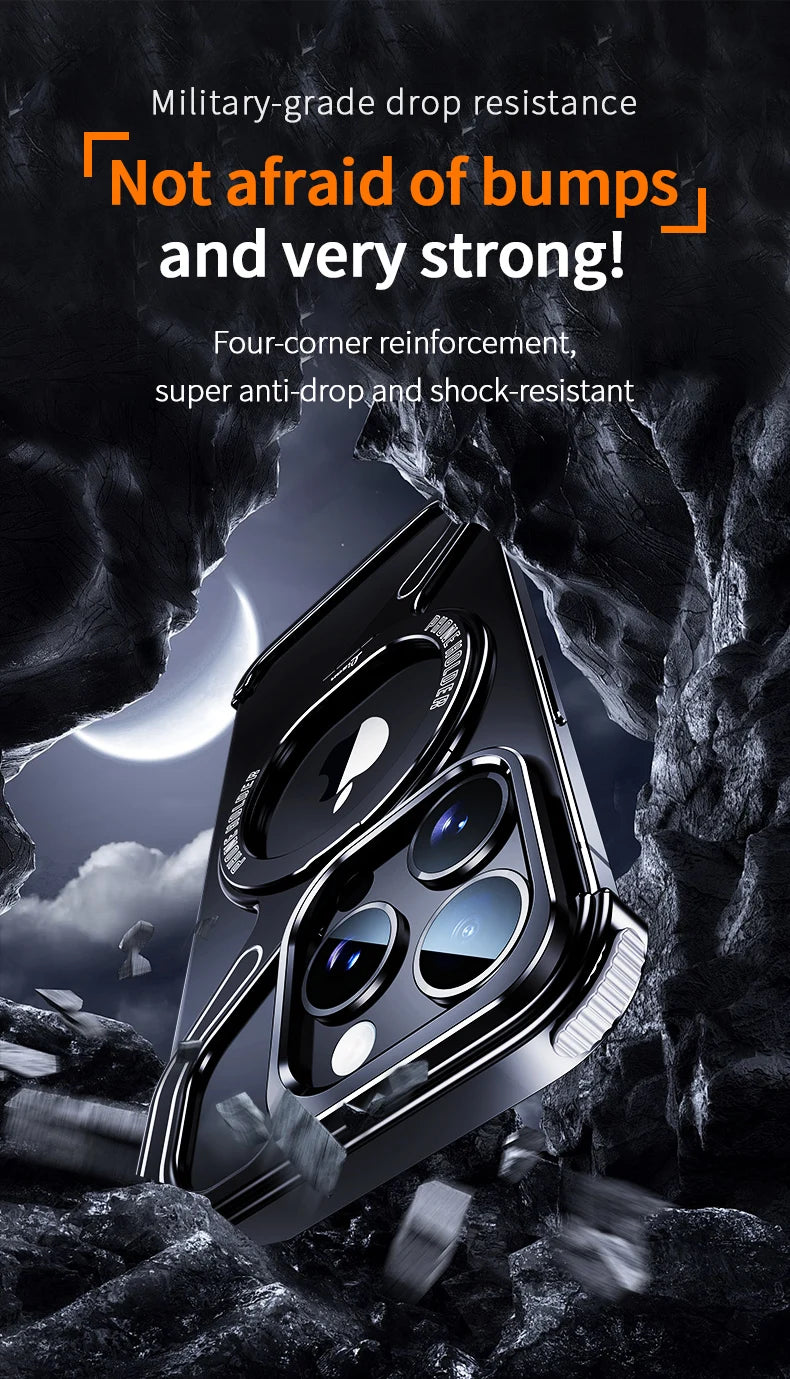 Shockproof Phone Case Z Shape Metal Frame for iPhone 16 Pro 15 14 13 Pro Max Plus Full Aluminium Alloy Magnetic Bracket Cases