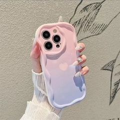 Gradient Love Heart Wavy Phone Case For IPhone 16 15 Pro Max 14 11 13 12 Mini XR 8 7 Plus X XS SE 2022 Clear Soft Silicone Cover