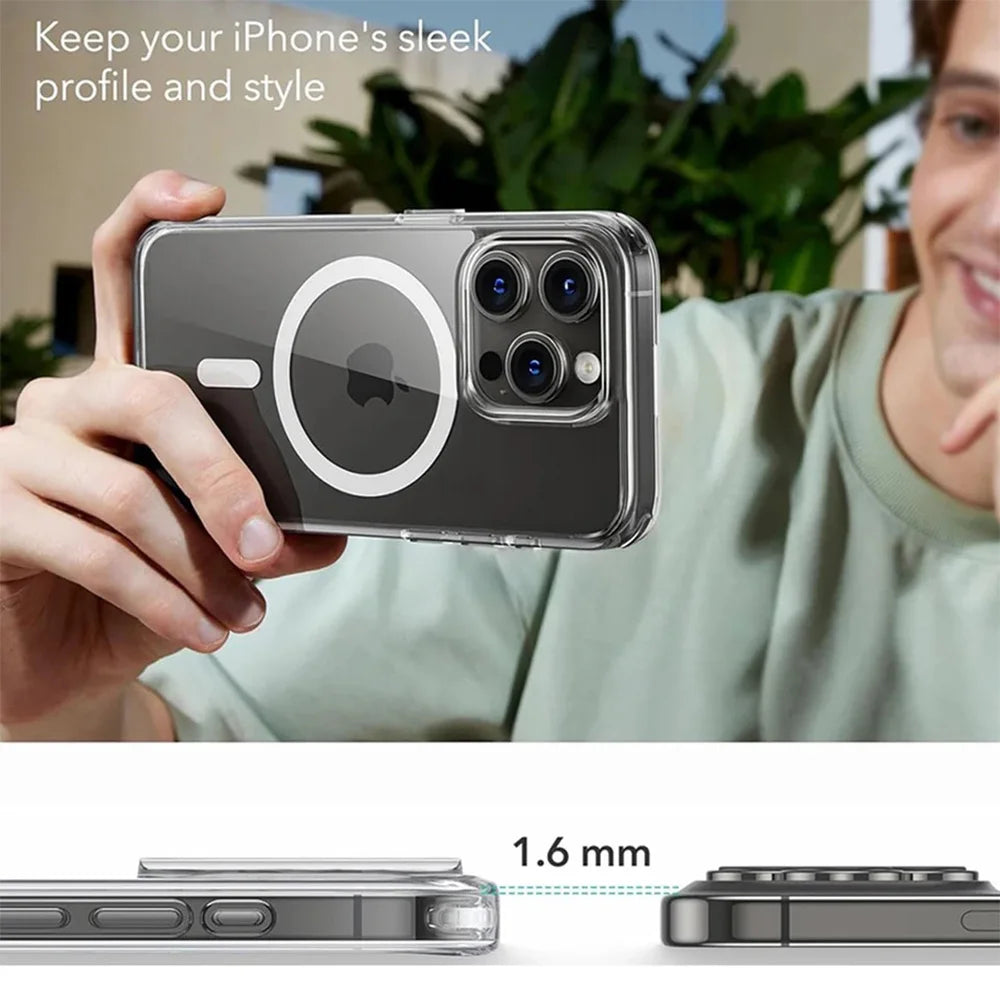 Magnetic Clear Slim Phone Cases for iPhone 15 Pro Max 14 Plus 13 12 11 Rugged Transparent Protective Phone Covers - Caseverse