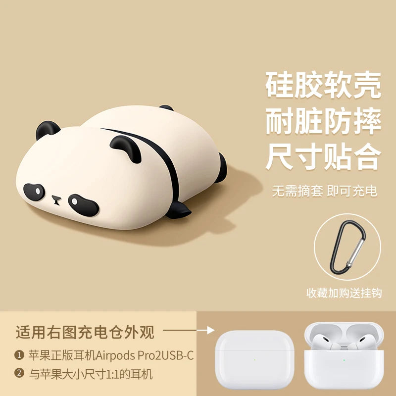 Cute Lying Panda Headphone Case For AirPods 4 (2024) Airpod Pro 1 2 3 Bluetooth Earbuds Charging Box Protective Earphone Cover