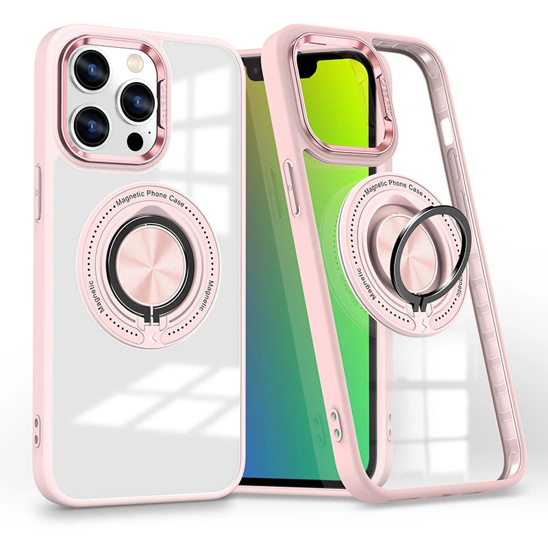 Metal Ring Magnetic Bracket Wireless Charging Phone Case for iPhone 16 15 14 Pro Max