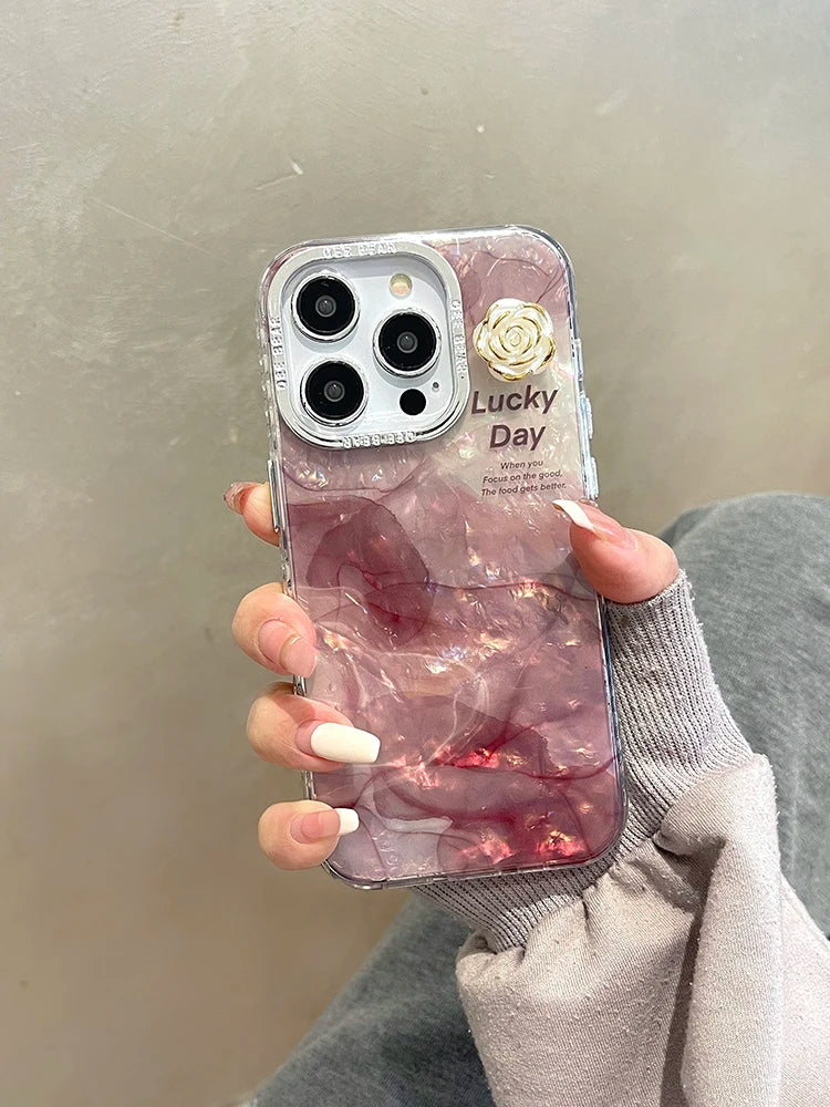 Fashion Glitter Laser Shiny Floral Marble Pattern Shell Case For iPhone 15 Pro Max 16 14 13 11 12 Shockproof Phone Cover Bumper - Caseverse