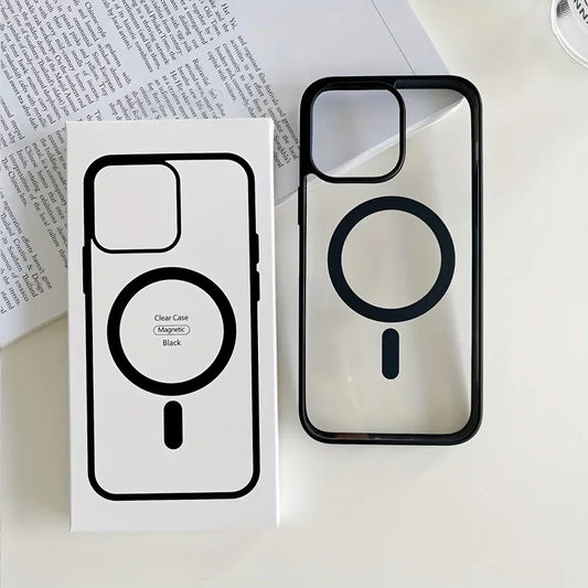 Clear Black Magnetic Phone Case for iPhone 15 14 Max Plus 13 12 Mini 11 Strong Magnet Mobile Cases with Box Shockproof Cover - Caseverse