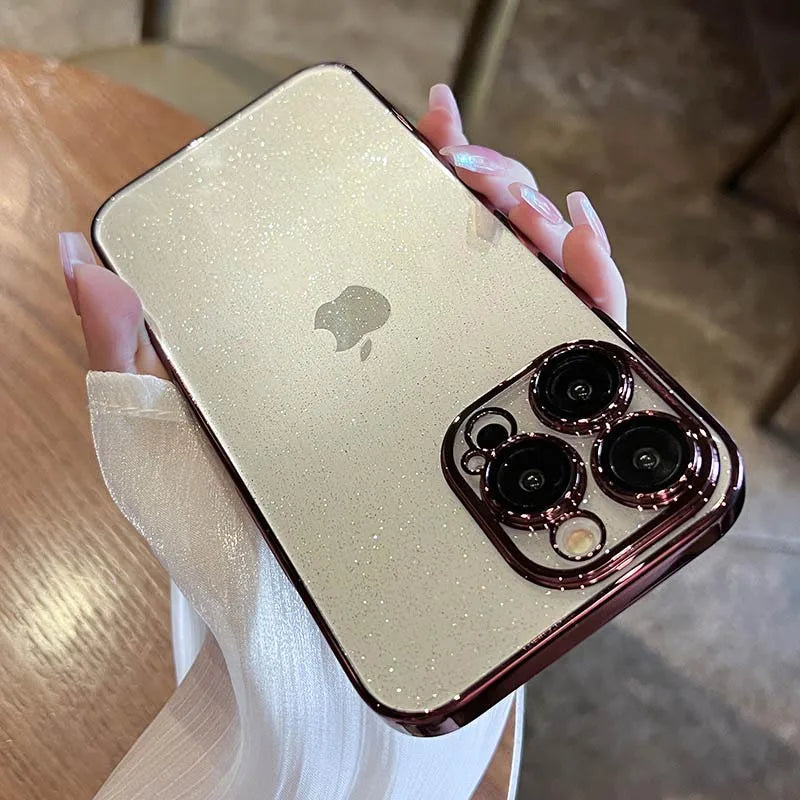 Luxury Electroplated Glitter Phone Case For IPhone 16 15 14 13 12ProMax  Clear Transparent Shockproof Hard Back Protective Cover - Caseverse