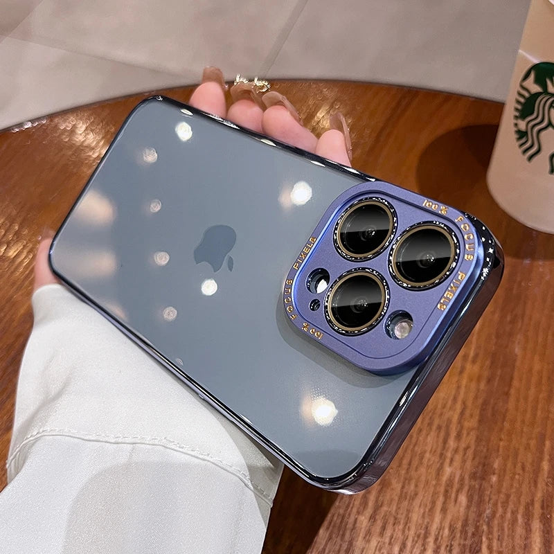 For iPhone 15 Pro Max Luxury Case Metal Camera Protection Transparent Armor Phone Cases for iPhone 12 13 14 Pro Max 14 Pro Plus