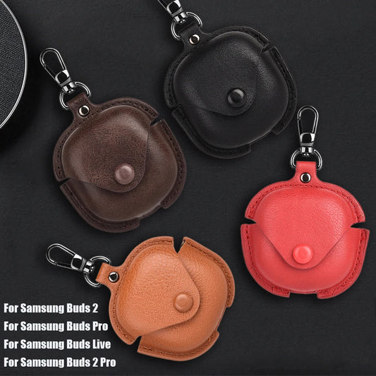 Luxury Leather Case For Samsung Galaxy Buds 2 Pro Buds Live Buds FE Case Bluetooth Wireless Headphones Protective Cover Keychain
