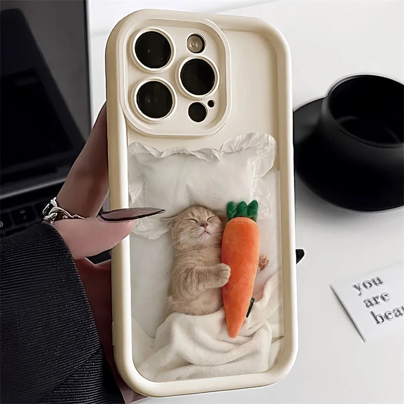 Candy Color Cute Cat Phone Case For iPhone 16, 15 Matte Shockproof Cover - Caseverse