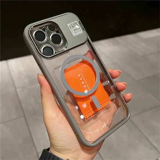 Hot Sale Glitter Metal Magnetic Phone Case with Lens Holder for iPhone 15 16 Pro 14 Plus 13 12 Pro Max 11 With Camera Protection