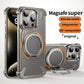 For iPhone 15 Pro Max Case Aluminum Alloy Metal Magnetic Magsafe 360° Rotate Stand Rimless car Phone holder matte leather Cover