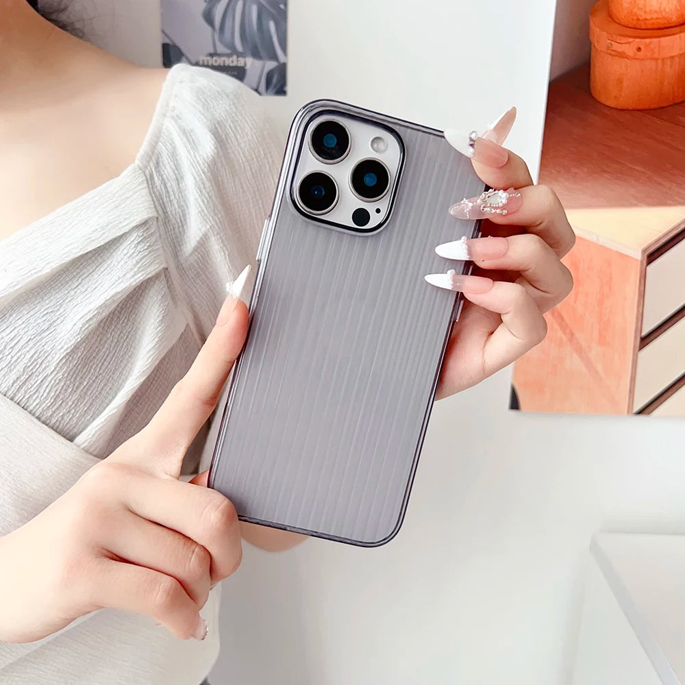Metal Button Key Vertical Stripe Corrugated Clear Phone Case for IPhone 13 14 15 16 Pro Max Shockproof PC Protective Back Cover