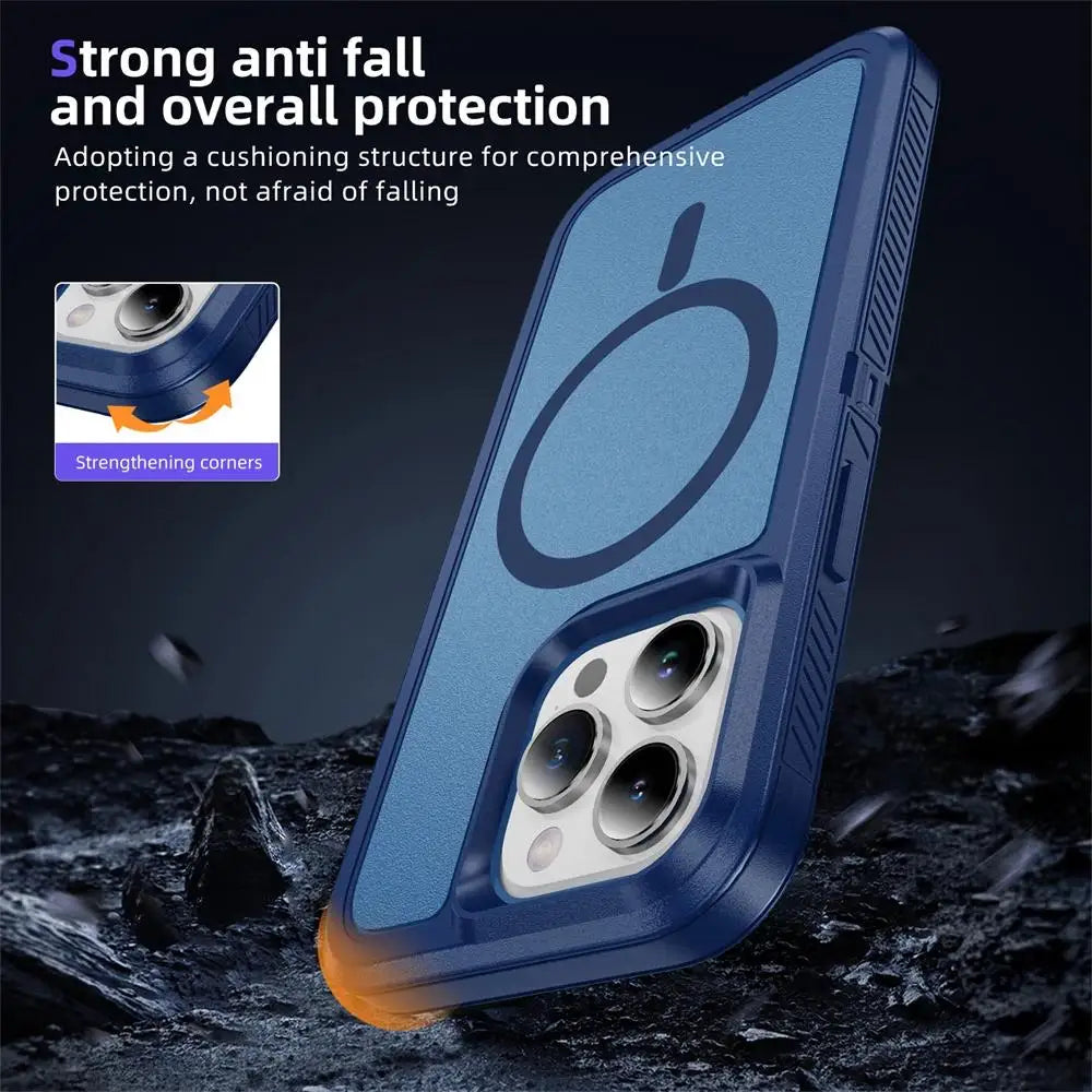 For MagSafe Armor Defender Phone Case For iPhone 15 14 13 12 Pro Max 11 Shockproof Heavy Duty Rugged Magnetic Hybrid Matte Cover - Caseverse