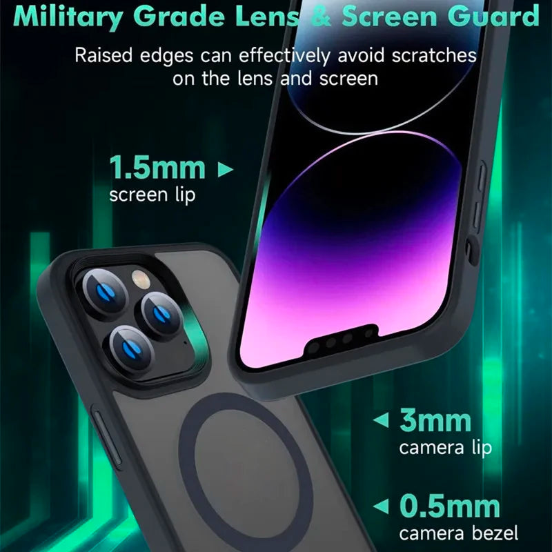 Magnetic Phone Case with Metal Stand for iPhone 16 15 14 13 12 Pro Max Plus Translucent Mobile Cases Military Grade Back Cover