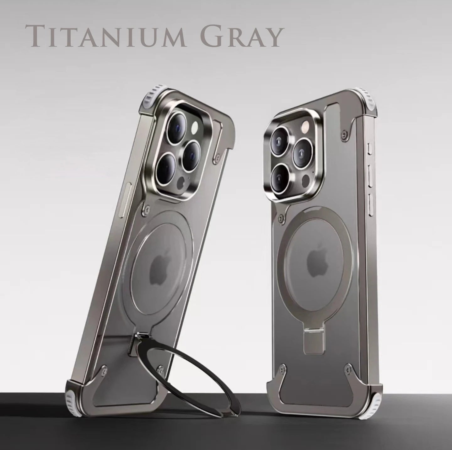 Aluminum Alloy Magnetic Stand Rimless Phone Case For iPhone 13 14 15 Pro Max 15Plus Metal Lens Shell  Frosted Matte Back Cover - Caseverse