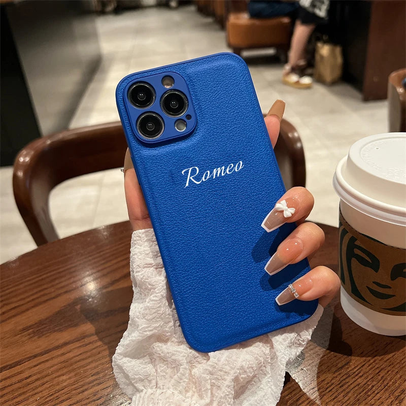Personalized Customized Name Heart Phone Case for iPhone 16 15 14 13 Pro Max 12 11 X XS XR Design Leather Protective Back Cover - Caseverse
