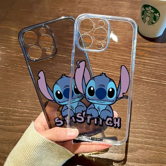 Disney Stitch Cute Phone Case For iPhone 16 14 13 12 11 Pro Max XR XS X 12 13 MINI 7 8 Plus Y2K Girl Shockproof Clear Soft Cover