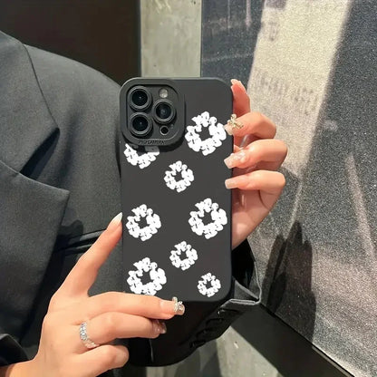 Case For iPhone 16 Cases iPhone 15 11 12 13 14 Pro Max X XS XR 7 8 16E 15 Plus Black Stylish Flower Patterned Design Phone Cover