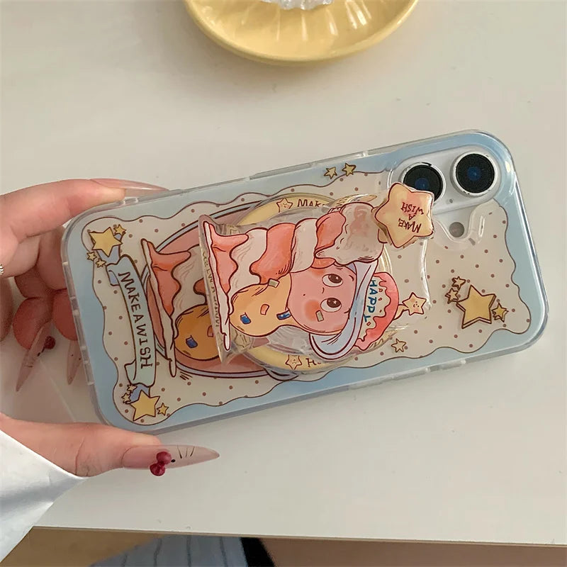 Magnetic Phone Case For iPhone 16 Pro 15 14 13 Pro Max Cover with Magsafe Holder Cute Candle Star Shockproof Silicone Cases 15