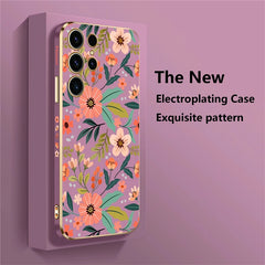 S24 Plus Luxury Plating Phone Case For Samsung Galaxy S24 Ultra S24 5G A25 A24 A15 Shockproof Flowers Pattern Back Cover Coque