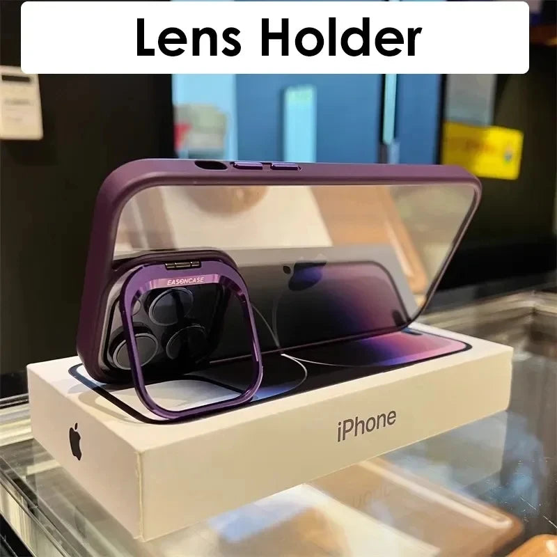 Camera Metal Ring Stand Phone Case For IPhone 15 14 Pro Max 15pro Lens Glass Protection Transparent Phone Cover