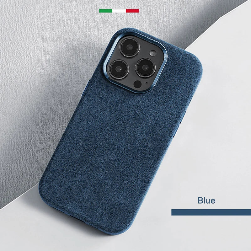 Alcantara Metal Lens Protection Phone Case for iPhone 12 13 14 15 16 Pro Max Magnetic Attraction High-end Imported Suede Cover