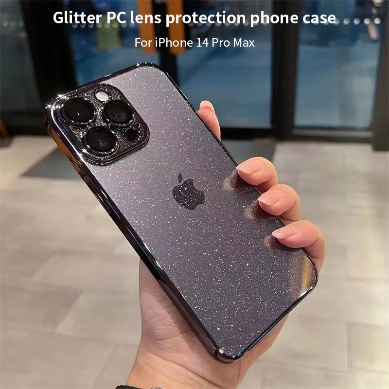 Luxury Electroplated Glitter Phone Case For IPhone 16 15 14 13 12ProMax  Clear Transparent Shockproof Hard Back Protective Cover - Caseverse