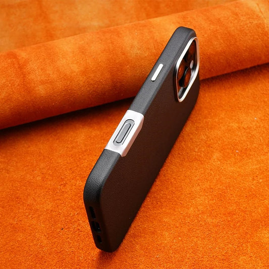 Metal Lens Protective MagSafe Phone Case For iPhone 16 Pro 16pro max 16plus Simple Solid Color Leather Wireless Charging Cover