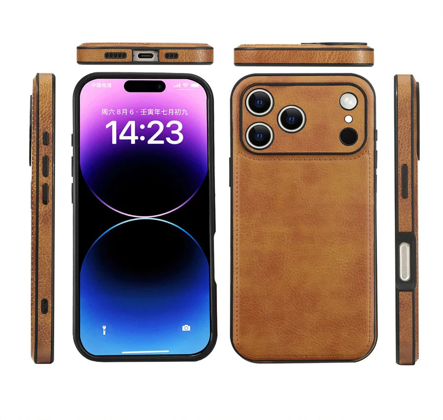 Soft Leather Case for iPhone 17 14 13 12 11 16 Pro Max XR 15 Plus Air Ultra Thin Lens Protection iphone16 16Pro Cover Coque