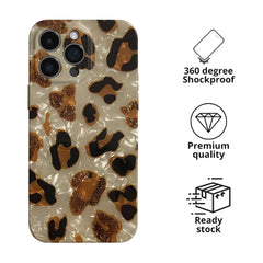 Vintage Glitter Leopard Print Phone Case For IPhone 16 15 13 12 11 Pro Max 14 Plus Dream Shell Leopard Marble Texture Hard Cover