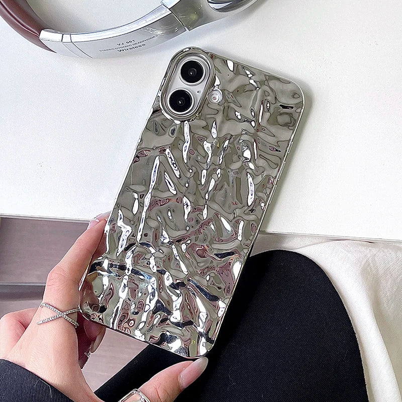 Stylish Metal Color Silver Meteorite Texture Case For iPhone 16 Pro Max 15 14 13 12 11 16 plus Soft TPU Anti-knock Cover