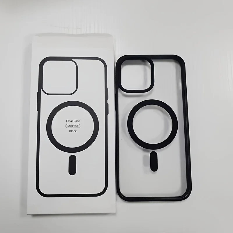 Clear Black Magnetic Phone Case for iPhone 15 14 Max Plus 13 12 Mini 11 Strong Magnet Mobile Cases with Box Shockproof Cover - Caseverse