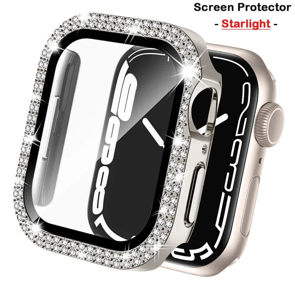 Diamond Case For Apple watch Cover 45mm 41mm 38mm 42mm 44mm 40mm Tempered Glass+ Bumper Screen Protector series 9 8 7 6 5 4 3 SE