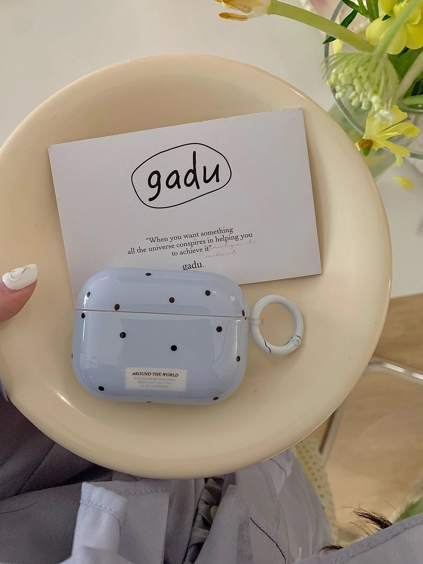 The Blue Polka Dot + Ring Is Suitable for Apple for Airpodspro2 Case/For Airpodspro Case/For Airpods4 Case/For Airpods3 Case/For Airpods2 Case/Fashion Earphone Case/Simple Earphone Case