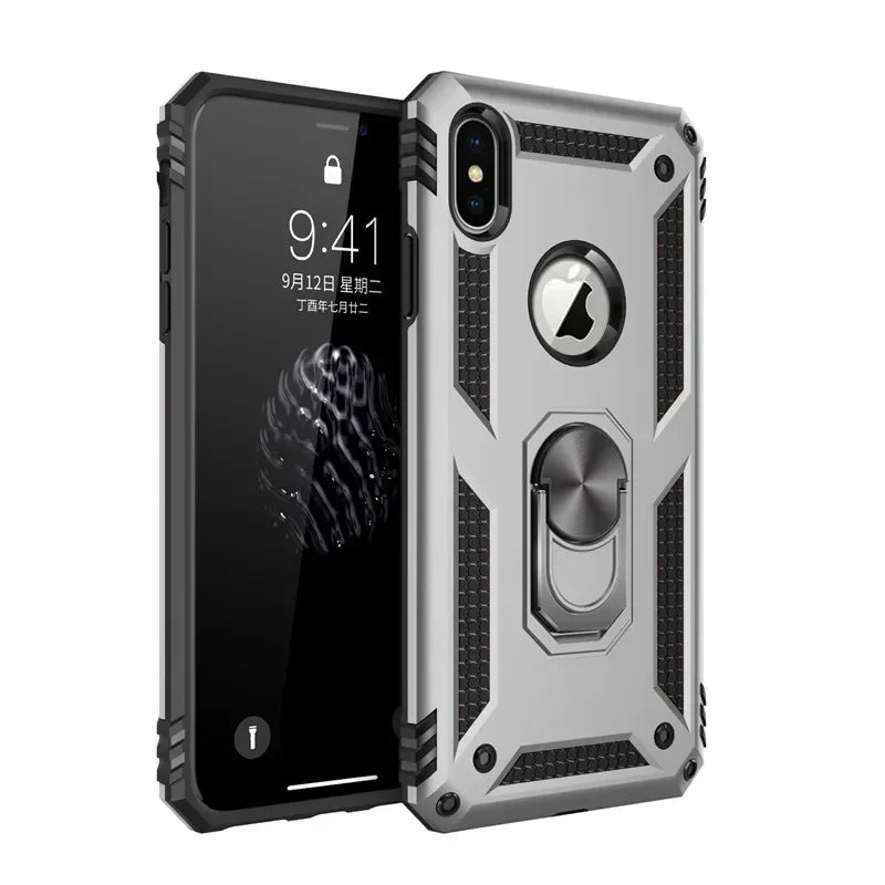 Armor Shockproof Kickstand Phone Case For iPhone 16 15 Pro Max 16 15 Plus Military Grade Anti-drop Protection Finger Ring Cover - Caseverse