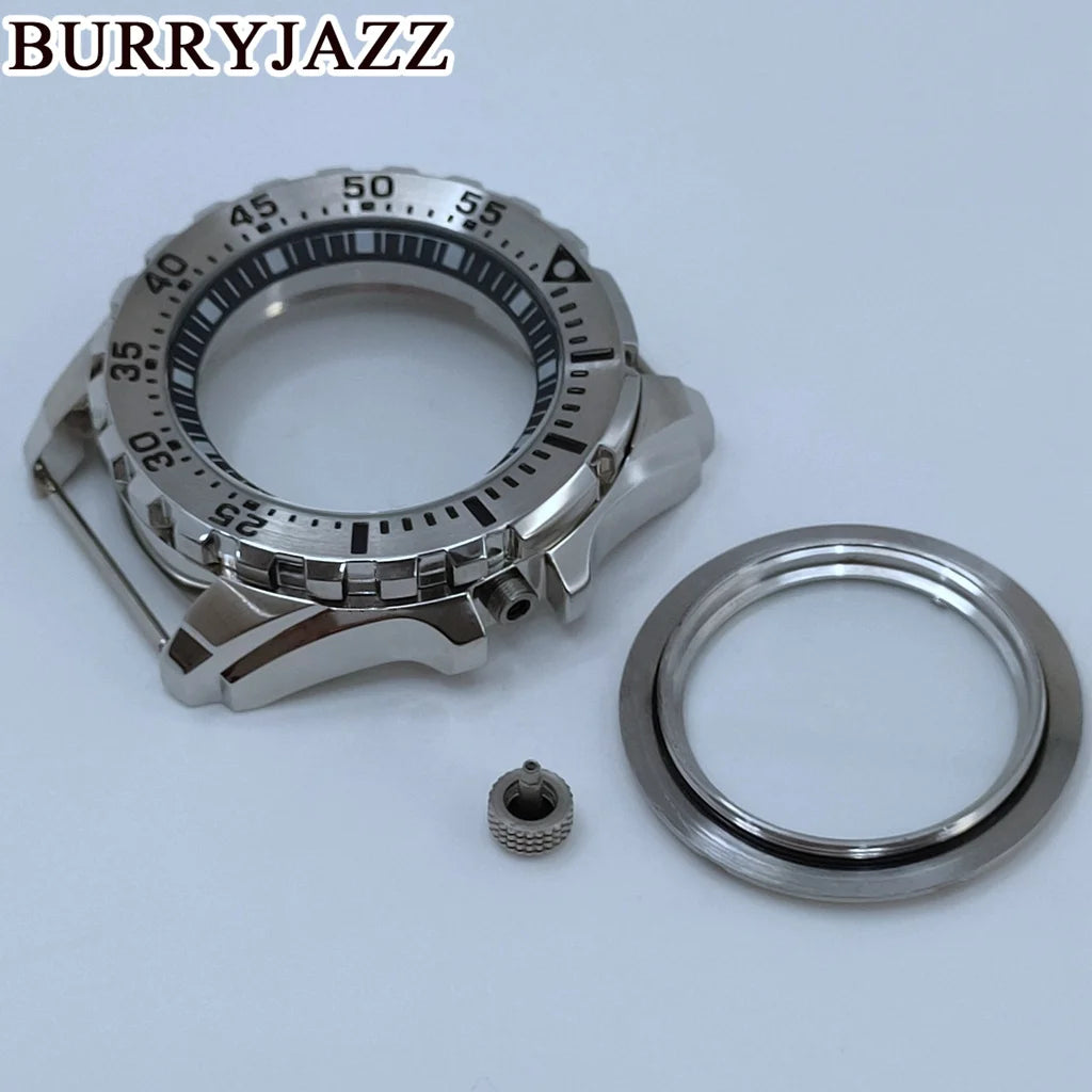 BURRYJAZZ 44mm NH34 NH35 NH36 NH38 NH39 NH70 Watch Case Silver Black Stainless Steel Watch Case
